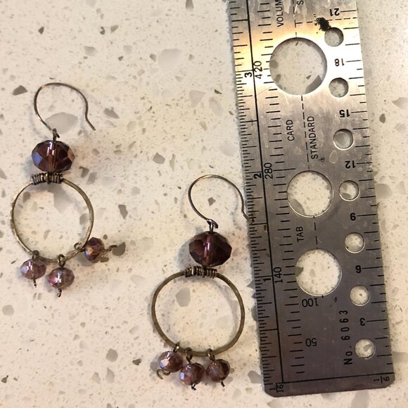 Boho Antique Sterling Silver Hoop Earrings with Faceted Crystal Accents - Picture 2 of 2